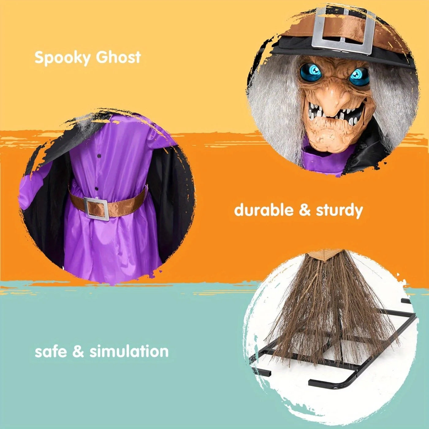 8FT Tall Animated Flying Witch Halloween Decorations Outdoor Floating Witch on Broom Animatronics Hovering Witch Decor with Light Eyes and Spooky Voice, Scary Haunted House Prop for Outside Yard Lawn