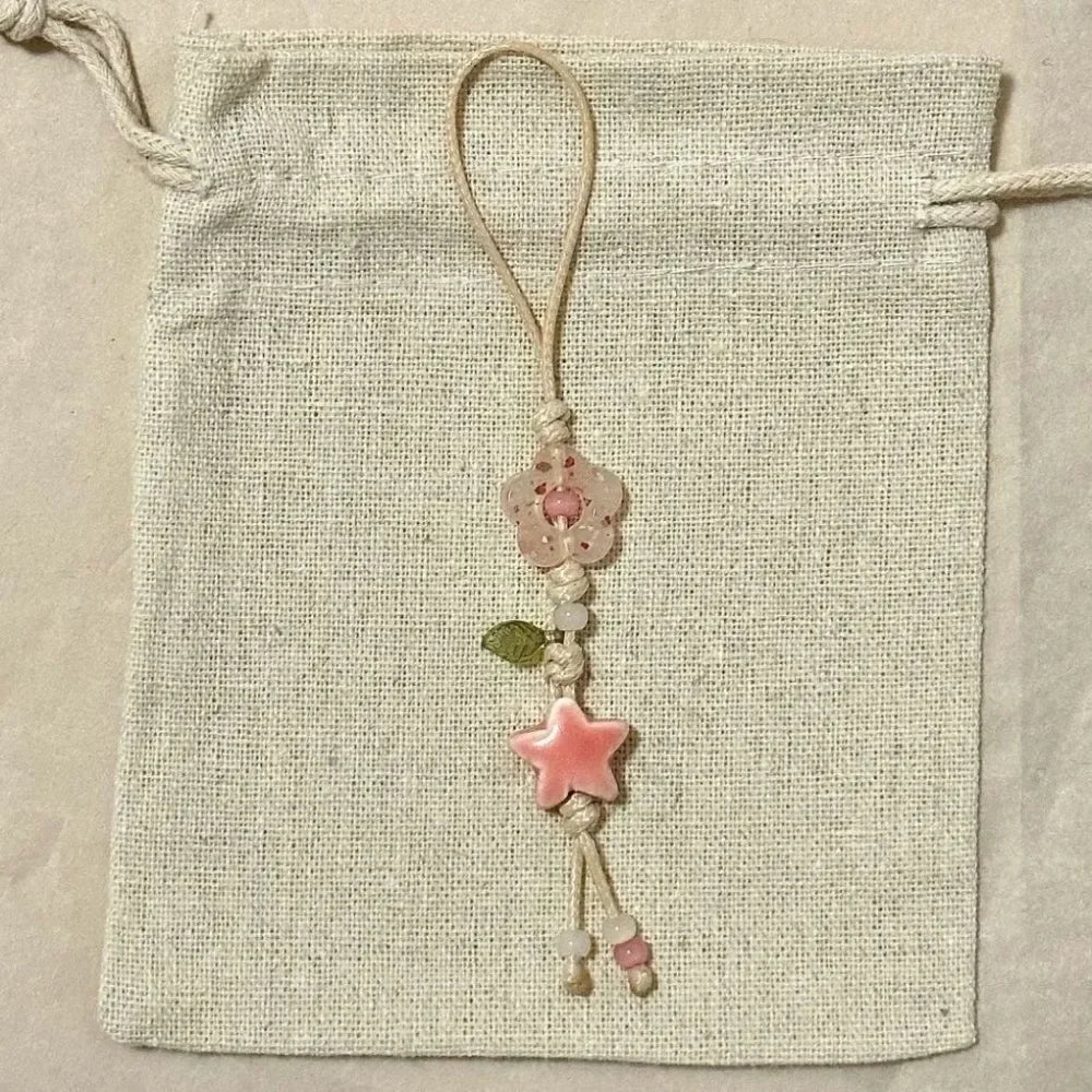 Cute Star Flower Phone Charm Ceramic Beaded Phone Lanyard Pastel Colors For Girl Bag Camera Pendant Anti-Lost Strap