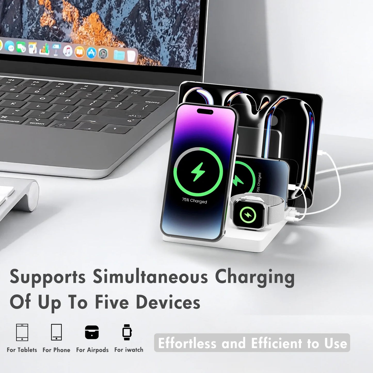 5-IN 1 Magnetic Wireless Charger Station Foldable 15W Fast Charging LED Light For iPhone 16~12 Pro Max Apple Watch AirPods