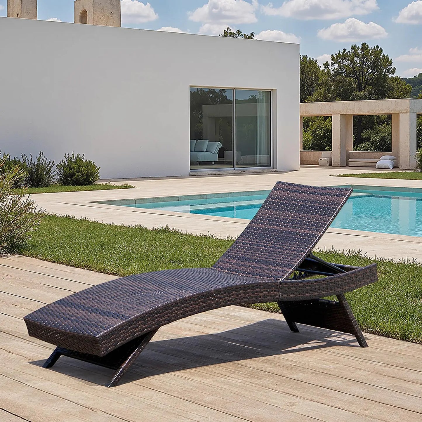 Rattan Adjustable Backrest Chaise Lounge Set 2, Outdoor Pool Recliner Patio Chairs Lounge Chair Set 2 for, Customized