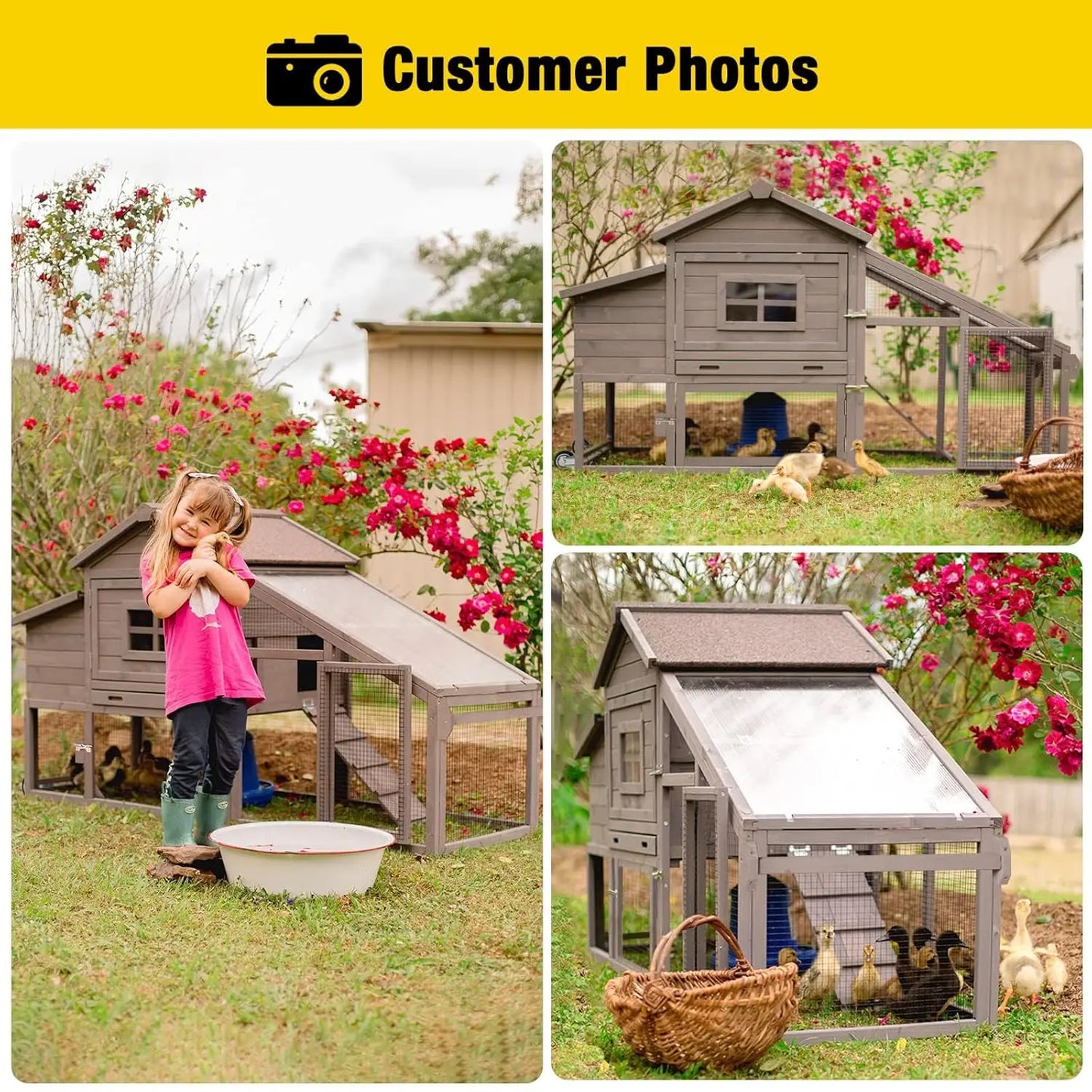 Chicken Coop Mobile Hen Coop, Large Poultry Cage with Wheels Outdoor Backyard Chicken House, Customized