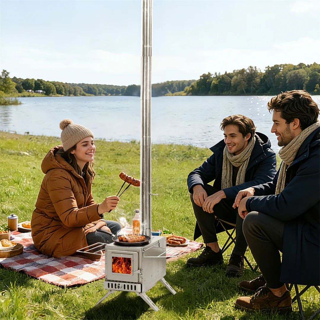 Hot Tent Stove: Stainless Steel Wood Burning Stove Portable Wood Stove w/ Chimney Pipes for Outdoor Heating & Cooking, Hot Tent Stove for Camping