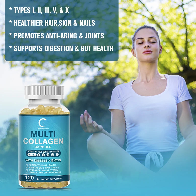 GPGP GreenPeople Multi Collagen Complex Capsule Collagen Hydrolyzed Protein for Hair,Skin,Nails for Women & Men Anti-Aging