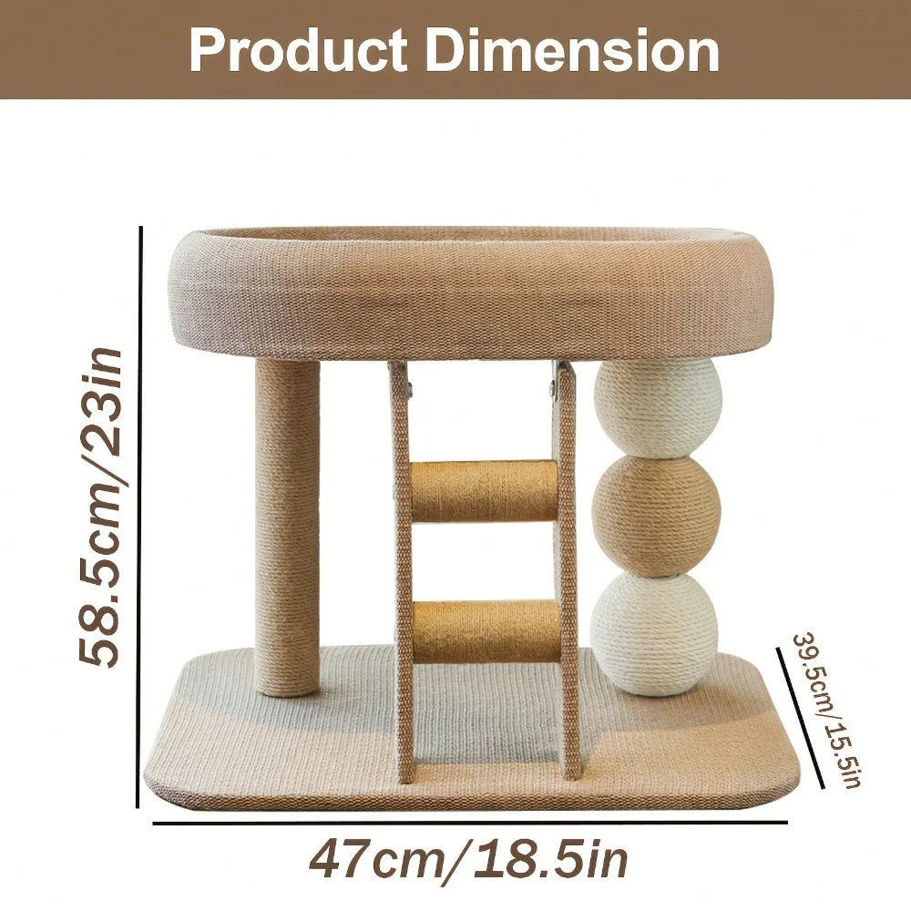 Multi-Level Cat Tree for Indoor Cats with Scratching Post, Large Bed, Cooling Mat, Ladder, Sisal Balls and Stable Base