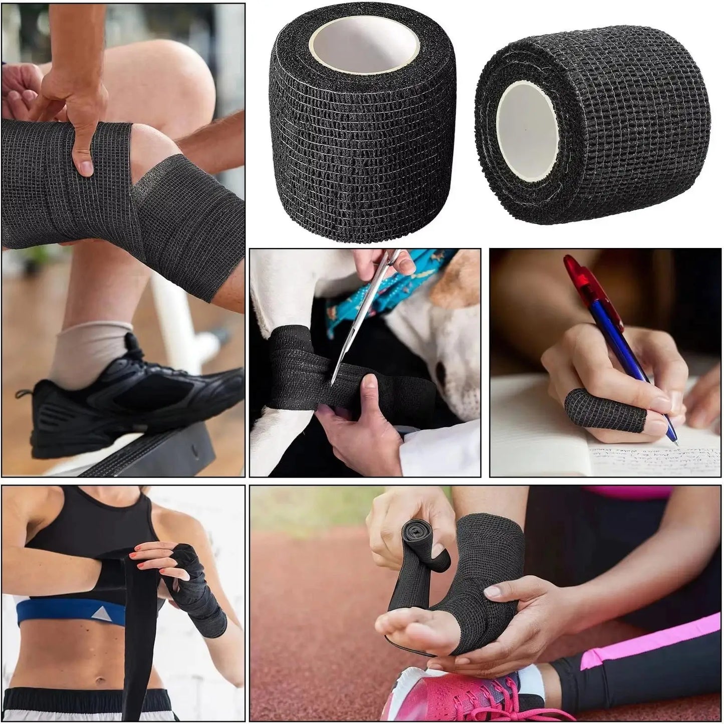 24 Pack Self Adhesive Bandages Sports Wrap 2" Black Breathable Athletic Elastic Cohesive Bandage for Sports Vet Wrap Sports Tape