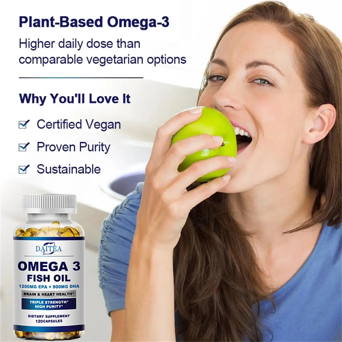 Fish Oil OMEGA-3 for Brain Cognitive Function and Memory, Heart, Joint Health - Rich in DHA and EPA