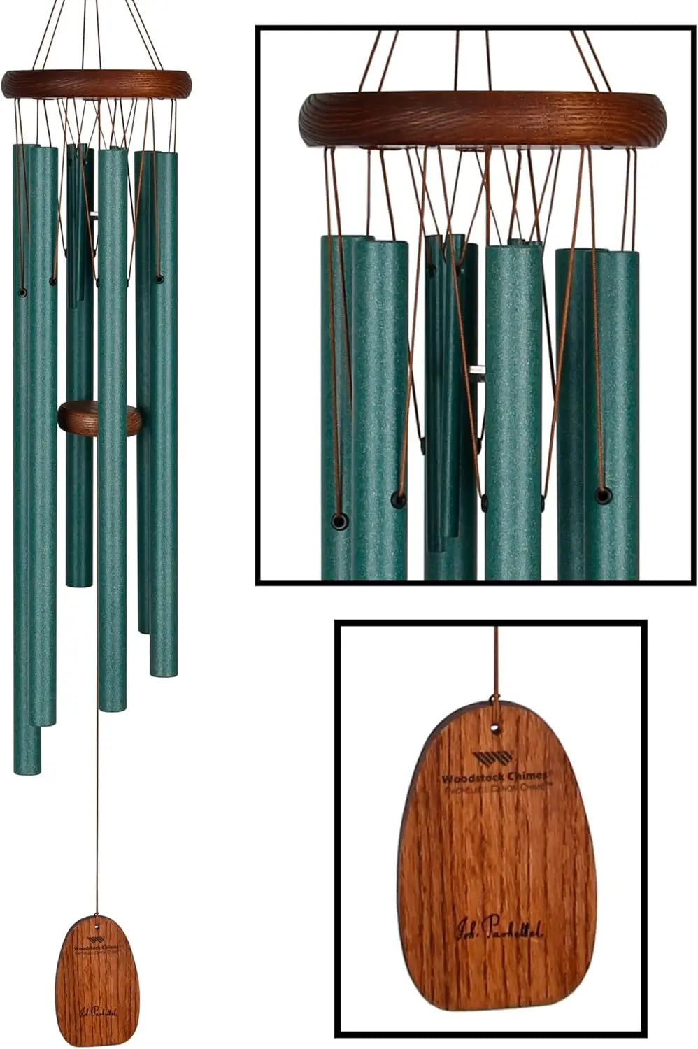 32" Green Wind Chimes for Outdoor Decor, Plays Pachelbel Canon Melody, Garden Patio Gift