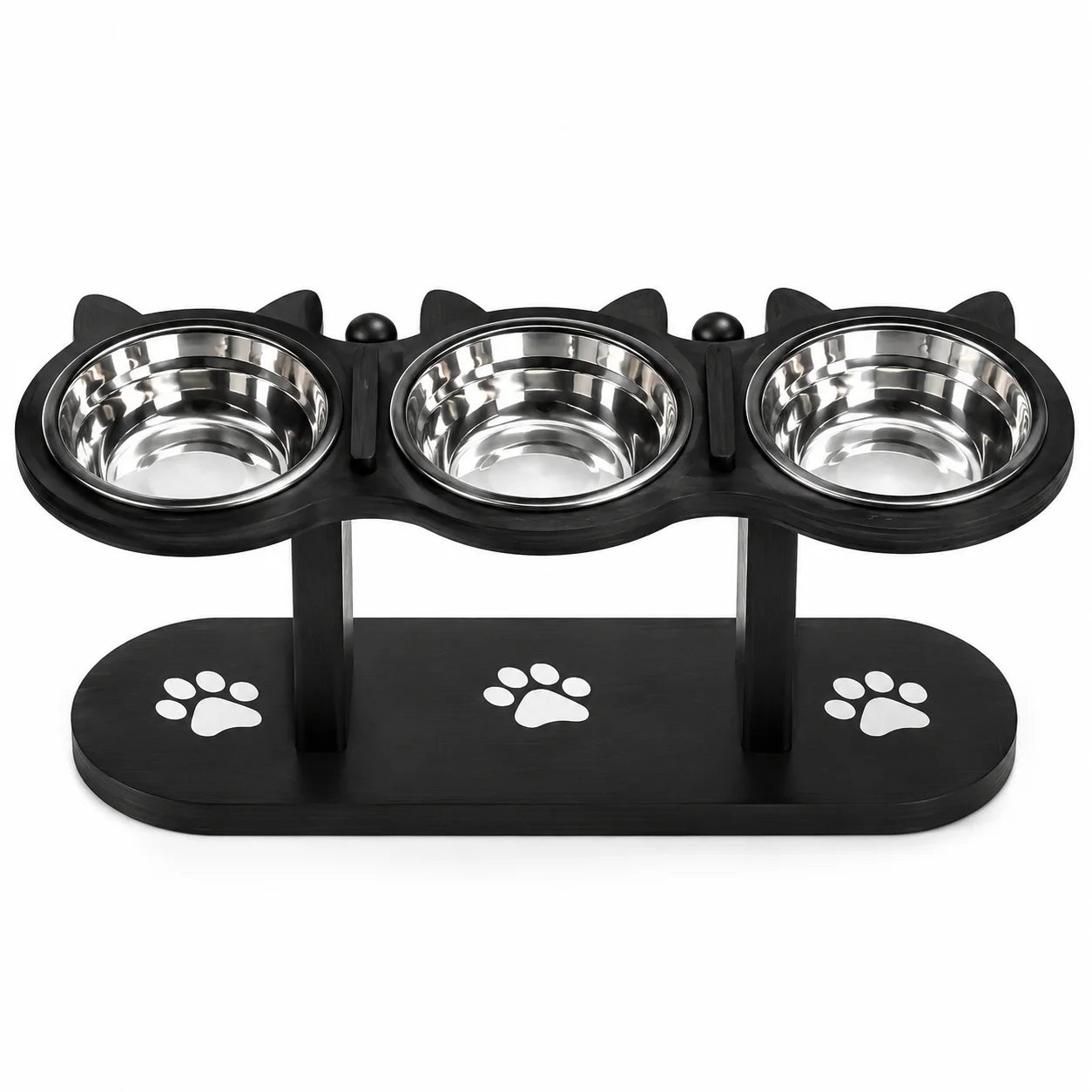 15° Tilted Elevated Cat Bowl Stand with 3 Stainless Steel Bowls for Cats, Puppies and Small Pets, Detachable, Easy to Clean