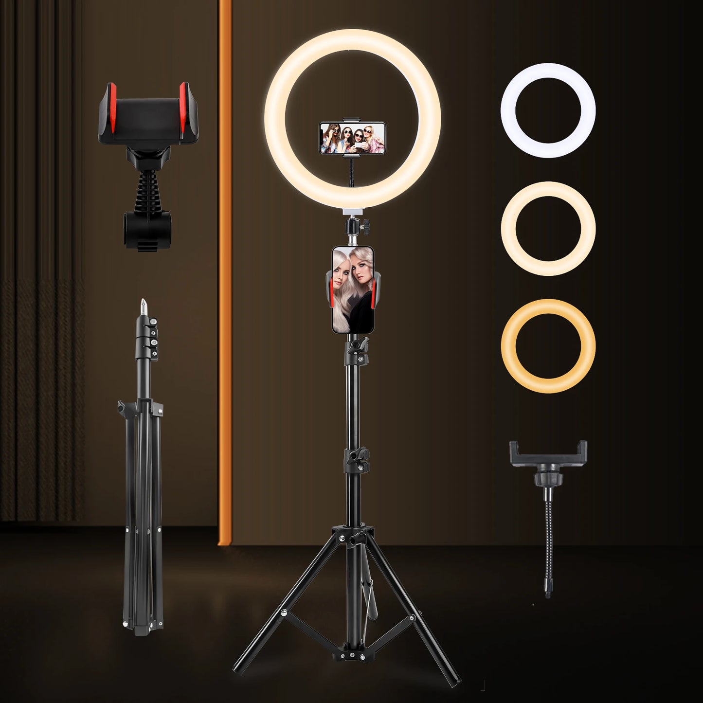 UEGOGO LED Ring Light With Tripod And Dimmable Phone Stand