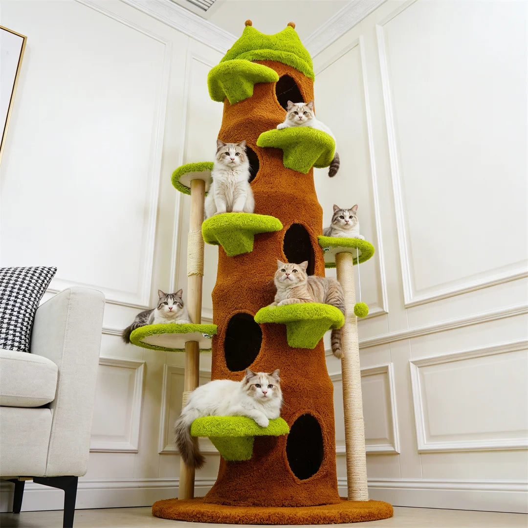 Modern 187cm Tall Green Indoor Cat Tower Center Multi-level Cat Climbing Actitivy Tower with Scratching Posts