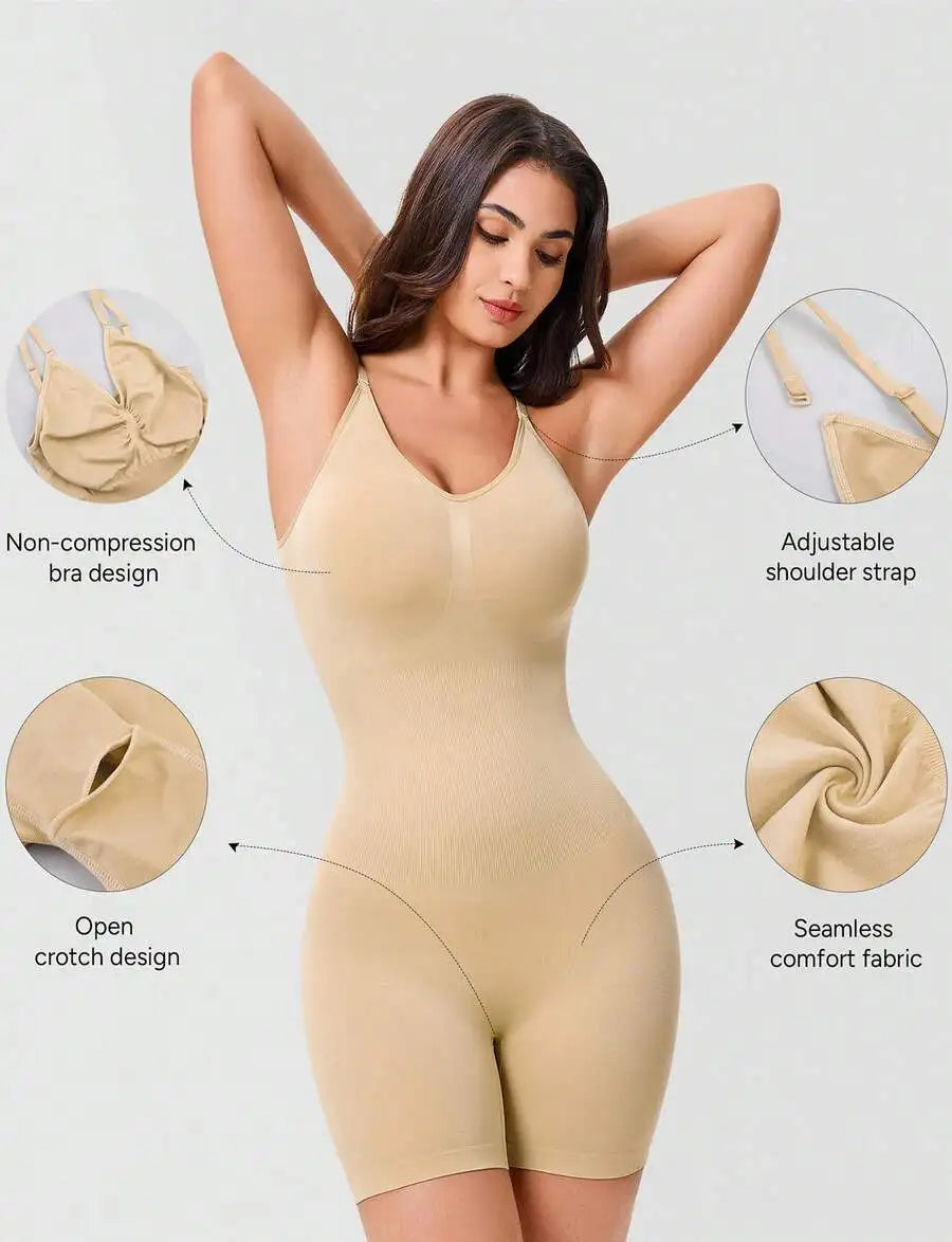 Nebility Seamless Shapewear For Women - Tummy Control Bodysuit With Mid Thigh - Sculpting Body Shaper Suit For Slimming