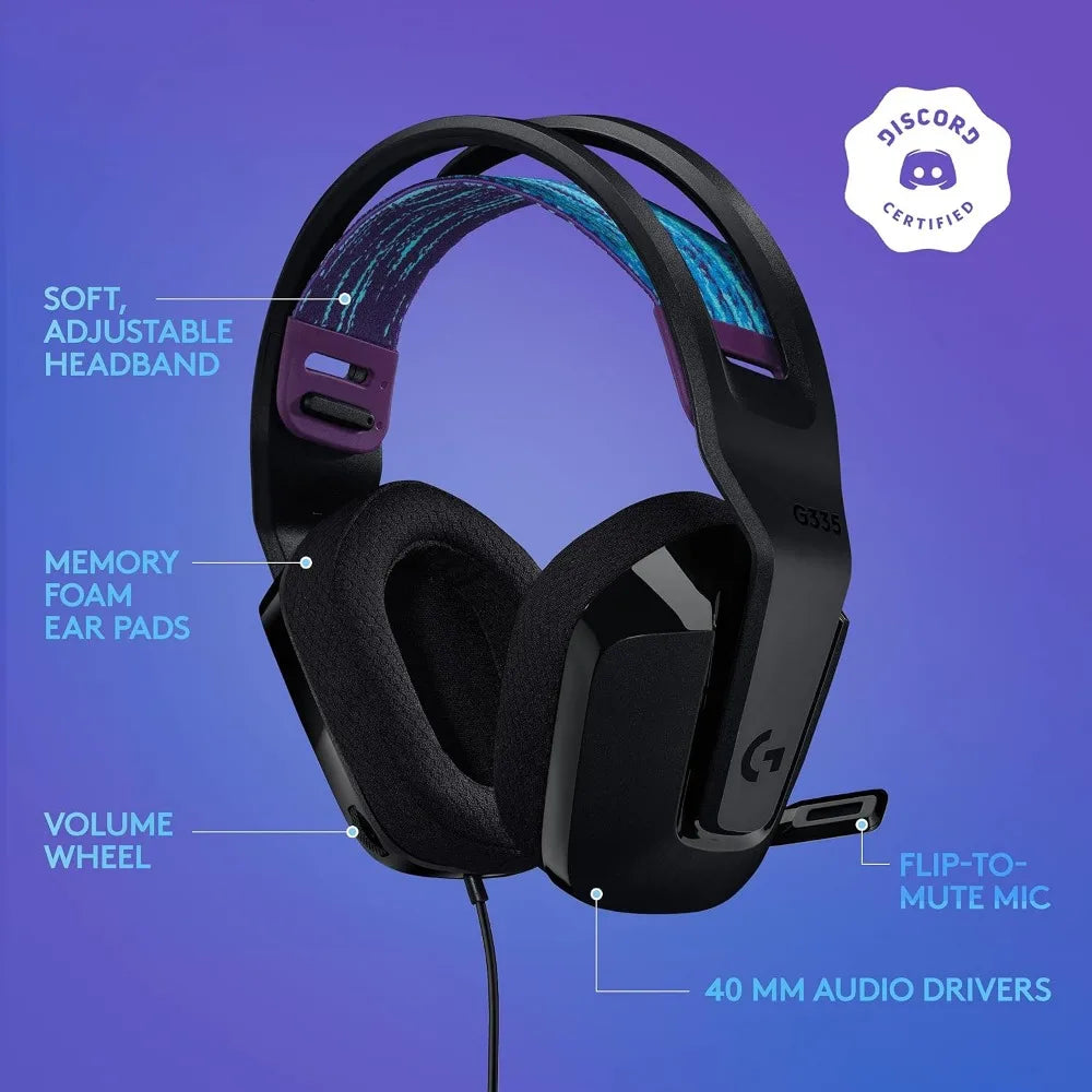 Gaming Headset, Mute Mic, 3.5mm Jack, Foam Earpads, Lightweight, Multi-System Compatible - Black