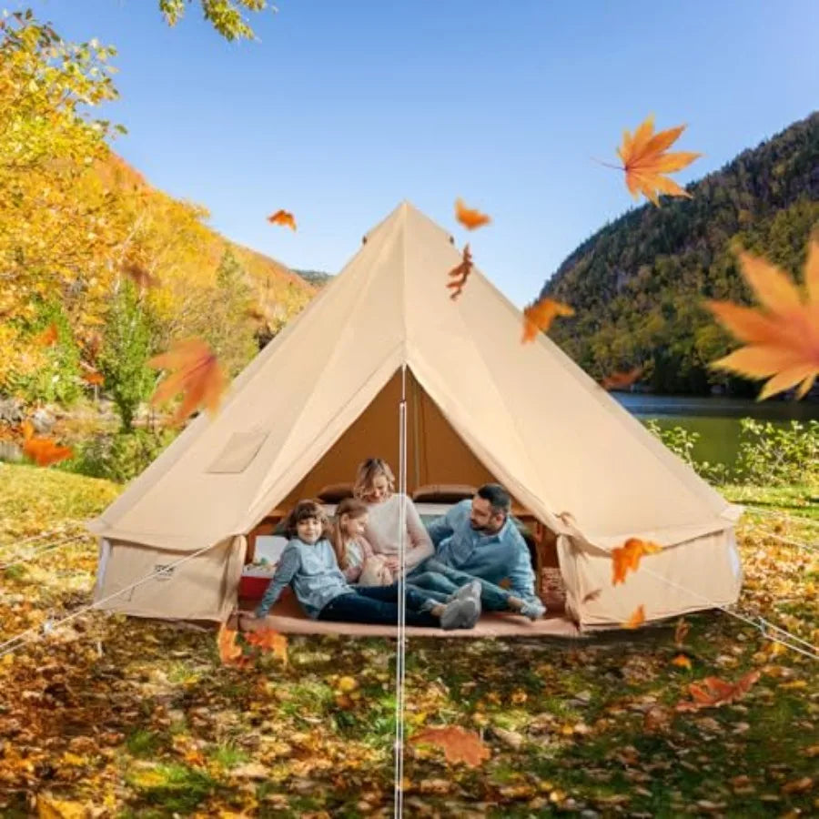 Canvas Bell Tent - 4 Seasons Breathable 100 Cotton Canvas Yurt - w/Stove Jack, Luxury Glamping Tent Waterproof for Family