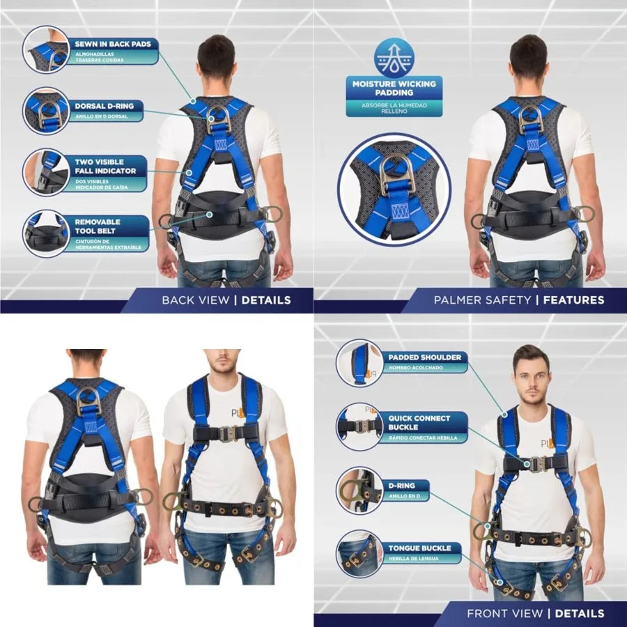 Hammerhead 5pt Safety Harness Back Padded, QCB Chest, Tongue Buckel Legs Straps, Back Side D-Rings