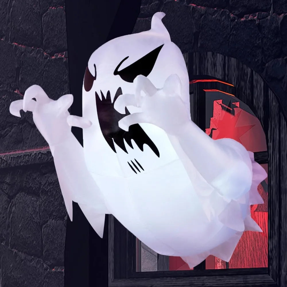 4.5 FT Window Ghost Halloween Inflatable Scary Flying Ghost Broke Out from Window Inflatable with Build-in LED Blow Up Ghost for Halloween Party Indoor, Outdoor Yard Garden Lawn Decoration