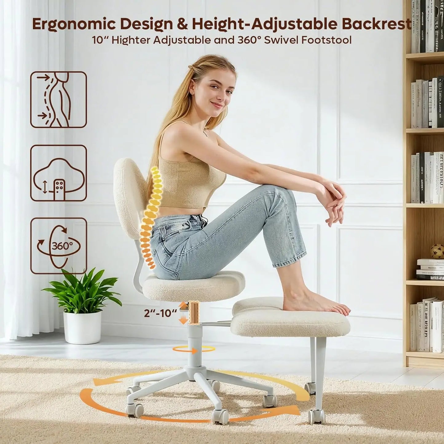 Cross Legged Office Chair with Wheels for ADHD, Ergonomic 360° Swivel Height-Adjustable Meditation Chair for Yoga,, Customized