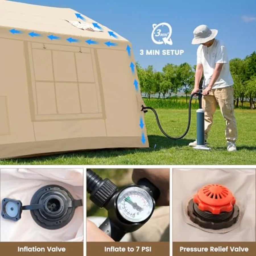 4-6 Person Inflatable Camping Tent,Easy Setup Blow Up Tent with Hand Pump, PU3000mm Waterproof Breathable 4 Season Glamping Tent