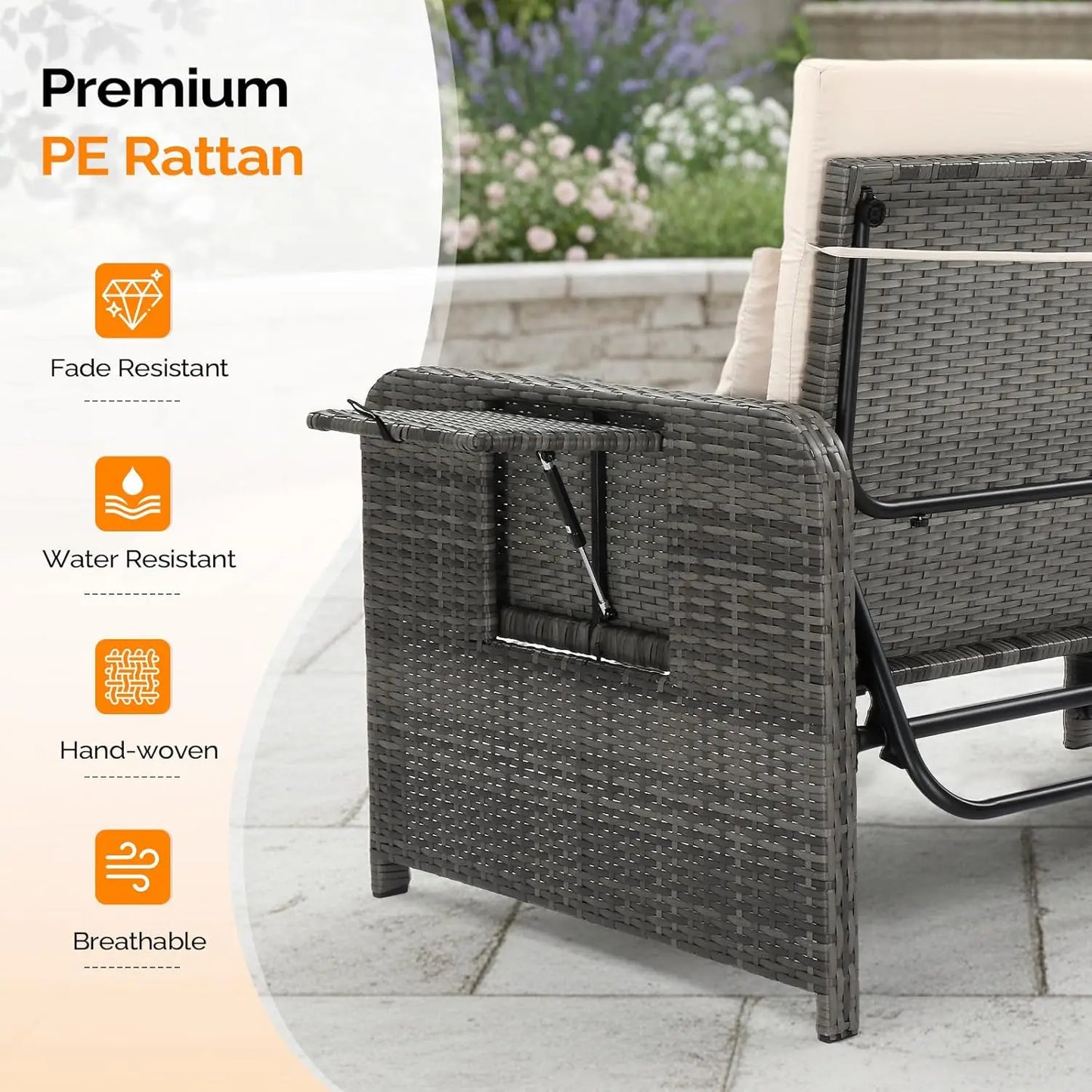 Patio Daybed, Wicker Outdoor Daybed with Storage Ottoman & 5-Level Adjustable Backrest, All-Weather Rattan Cushioned, Custom