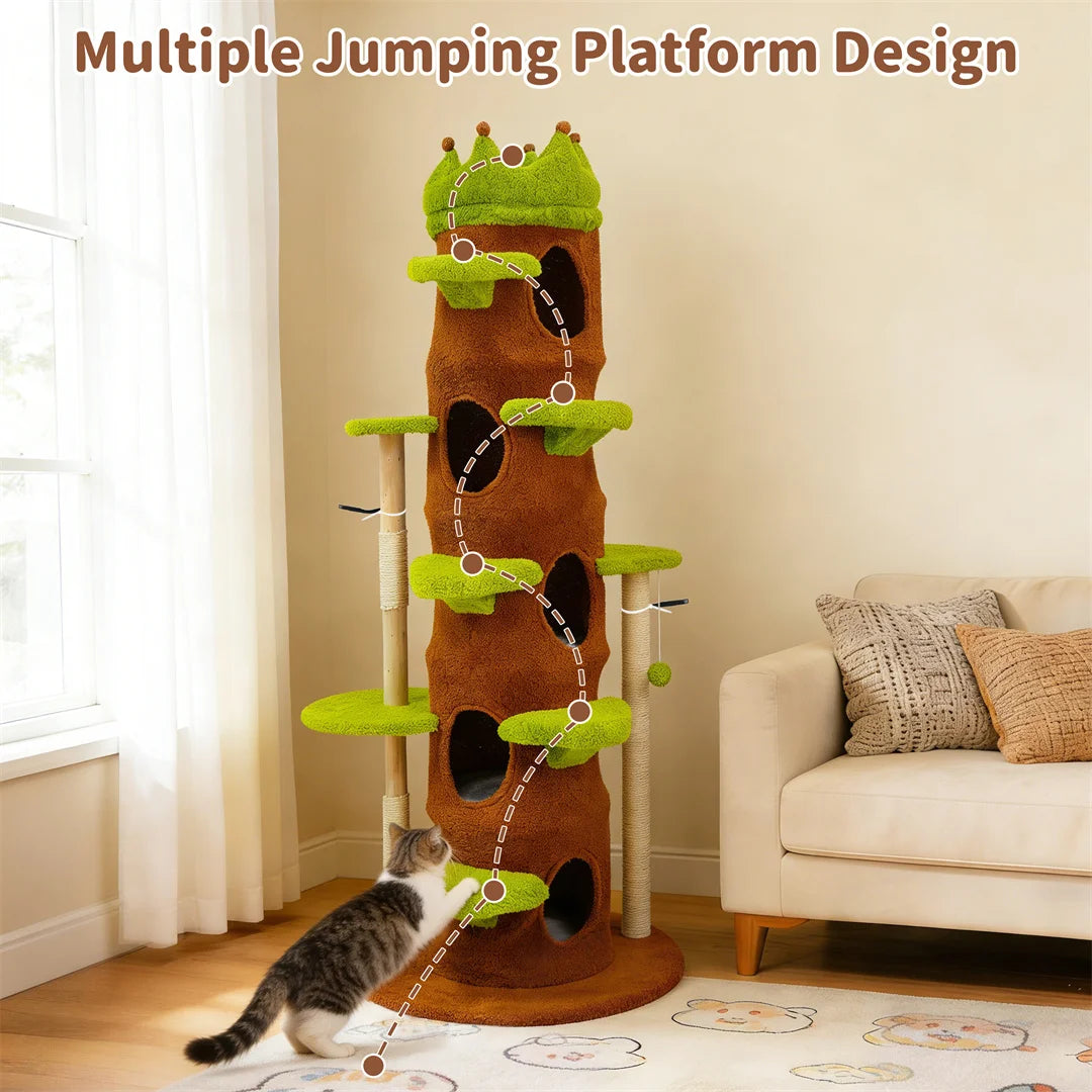 Modern 187cm Tall Green Indoor Cat Tower Center Multi-level Cat Climbing Actitivy Tower with Scratching Posts