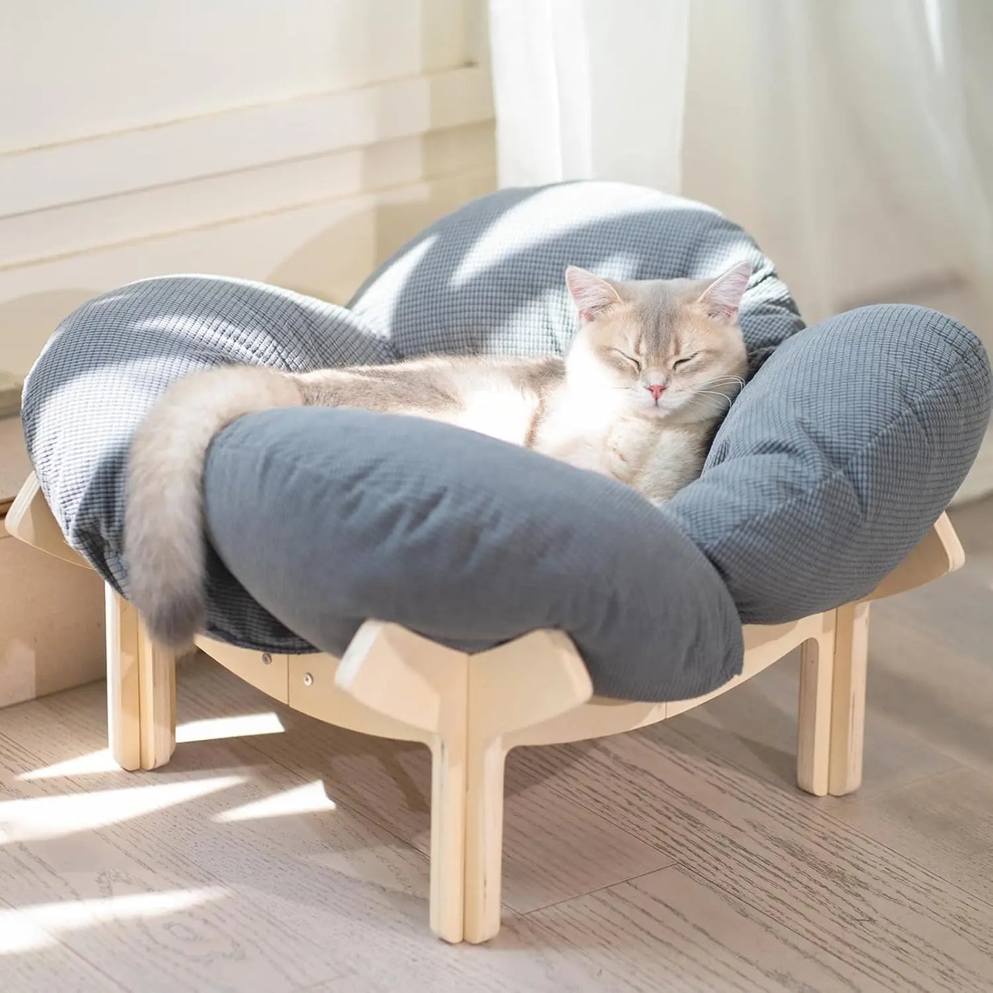 XIUWO Elevated Wooden Cat Bed With Cushion