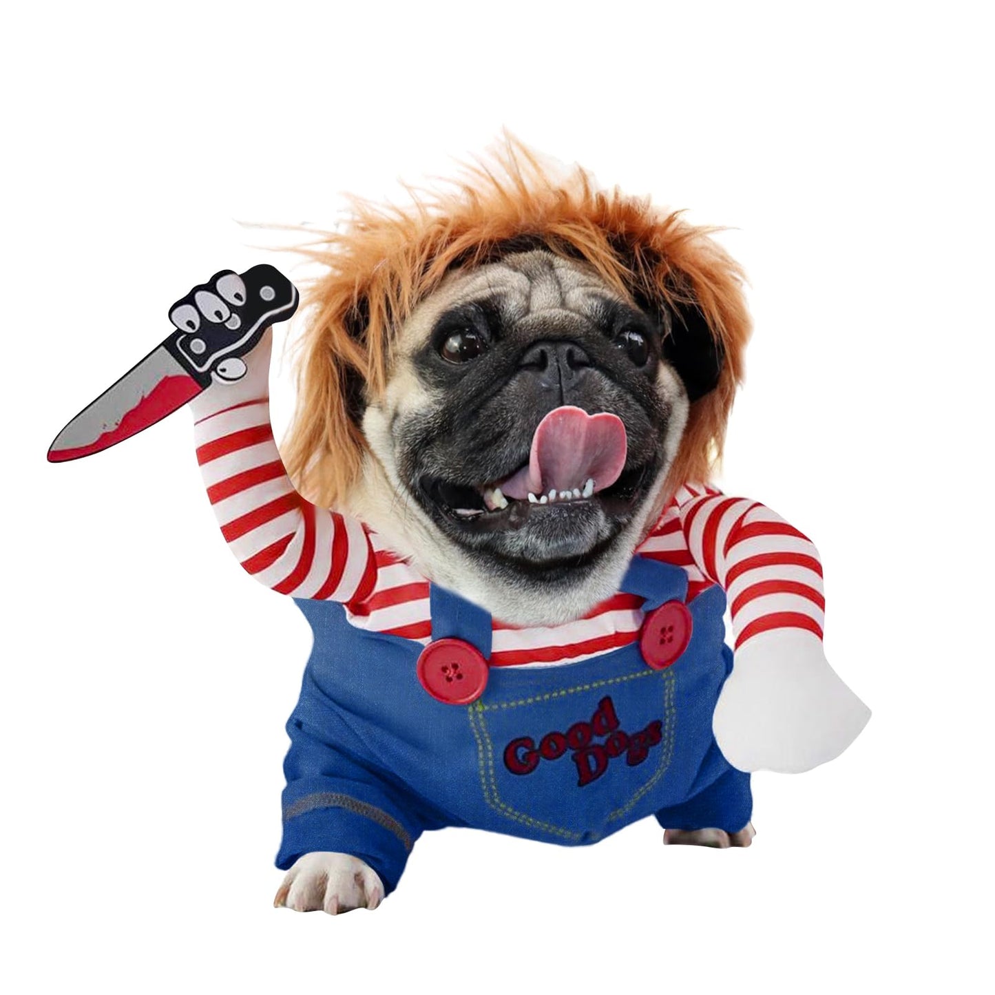 Chucky Dog Halloween Costume With Detachable Knife And Wig