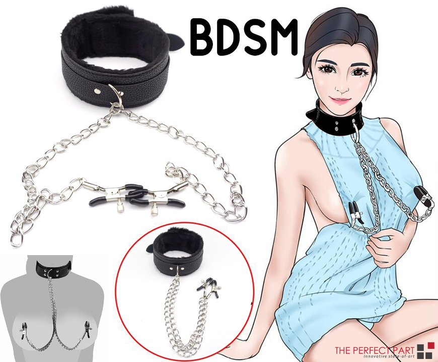 Classic PU Leather Collar And Alloy Nipple Clamps Set
