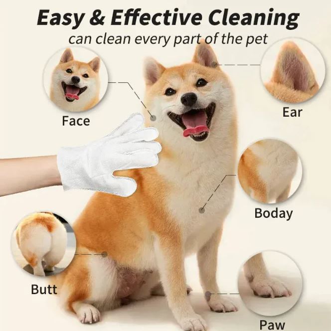 Premium Pet Cleaning Gloves And Gentle Hygiene Wipes For Dogs