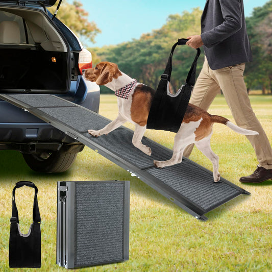 Rampe pour animaux de compagnie pliable avec revêtement antidérapant, rampe portable pour chiens pour voitures et SUV, 160 cm de long et 44 cm de large, rampe d'accès pour grands chiens jusqu'à 90 kg pour monter dans les SUV, camions et voitures