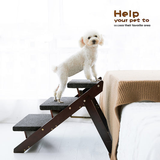 Escalier pour animaux en bois, marches pliables à 3 niveaux, rampe pour chiens, idéal pour lits et voitures, échelle portable pour chiens et chats, supporte jusqu'à 50 kg