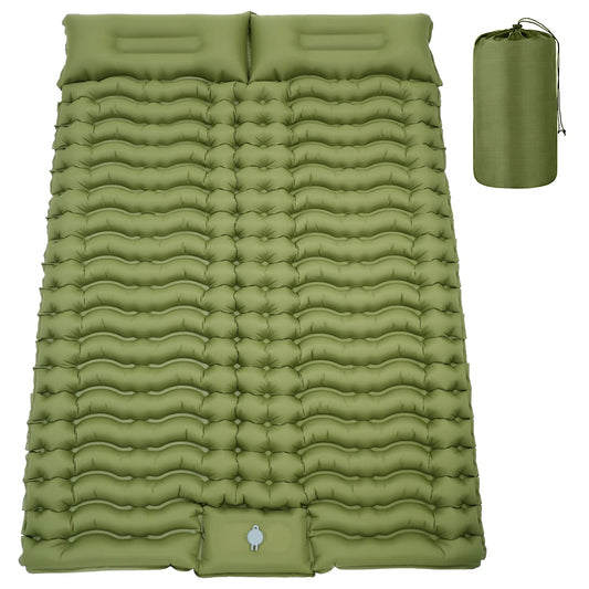 Double Sleeping Pad for Camping 4" Thickness Self Inflating Camping Mat with Pillow Built-in Foot Pump Portable 2 Person Camping Pad Waterproof Camping Mattress for Backpacking Hiking Traveling Tent